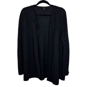 Talbots Sweater Cardigan Women’s L Open Black Ribbed Elegant Casual